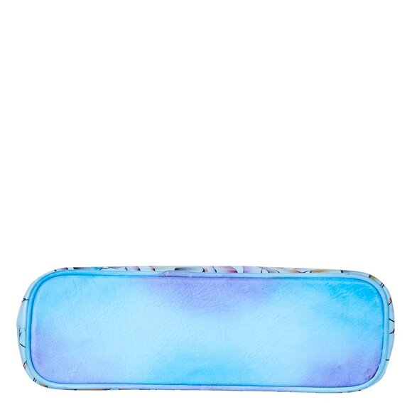 Hand-Painted Blue Abstract Artwork Ladies Leather Shoulder Tote Bag - Picture 6 of 7